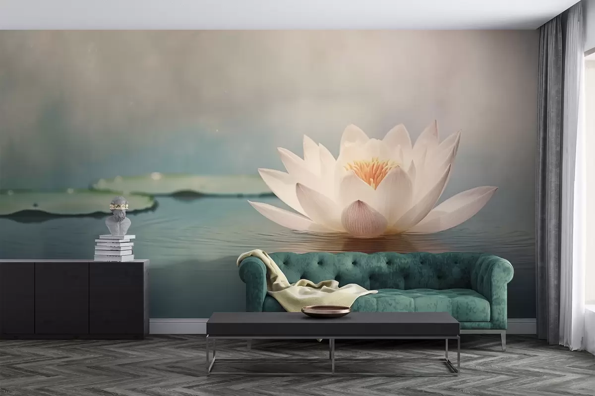 Fototapete Weiße Lotosblume auf dem Wasser w04272