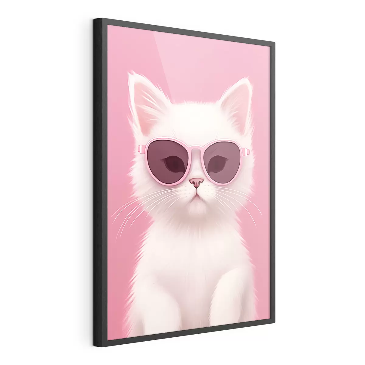 Poster Weiße Katze mit rosa Brille f45145