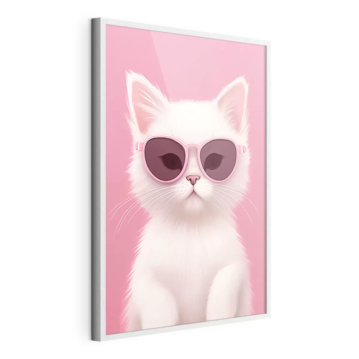 Poster Weiße Katze mit rosa Brille f45145