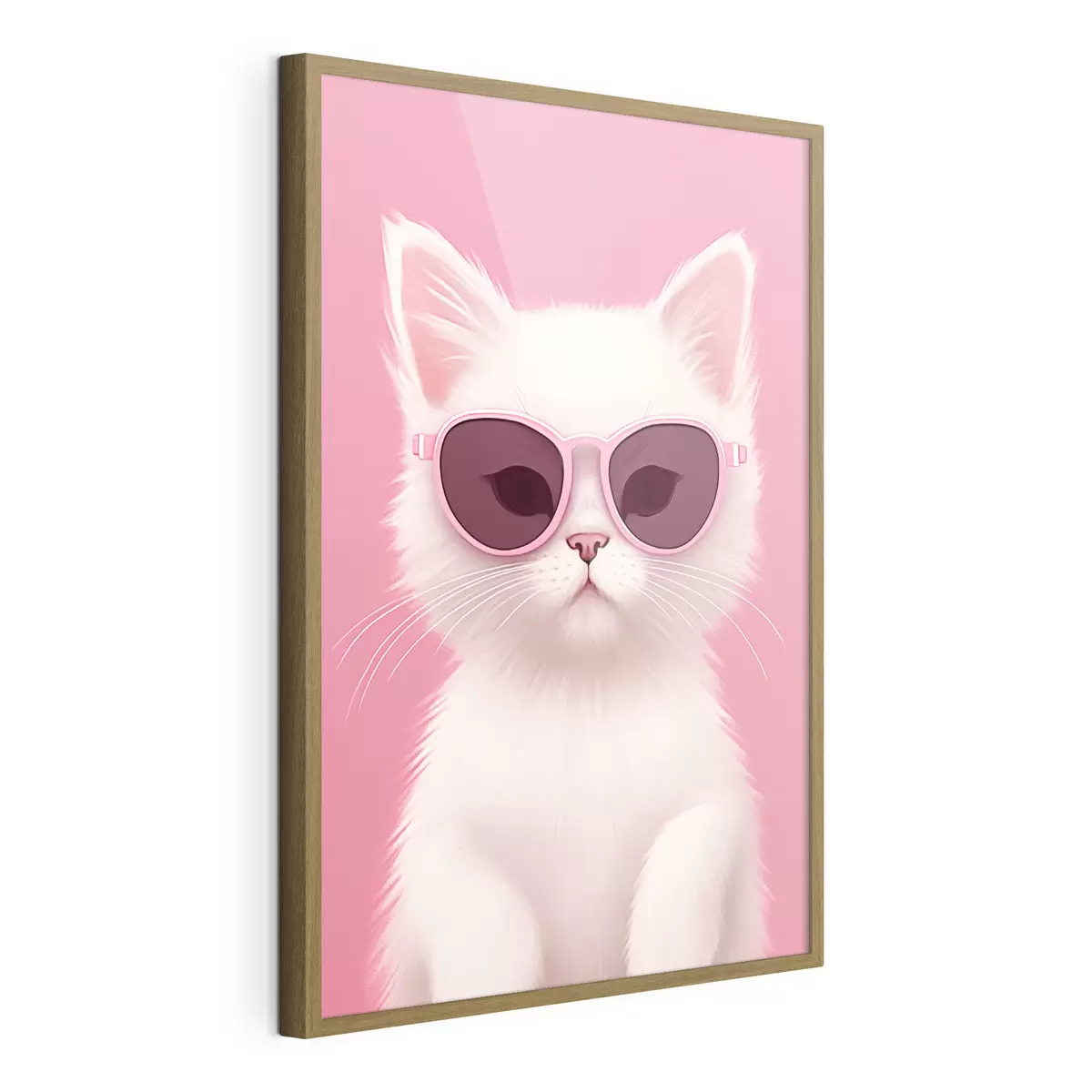 Poster Weiße Katze mit rosa Brille f45145