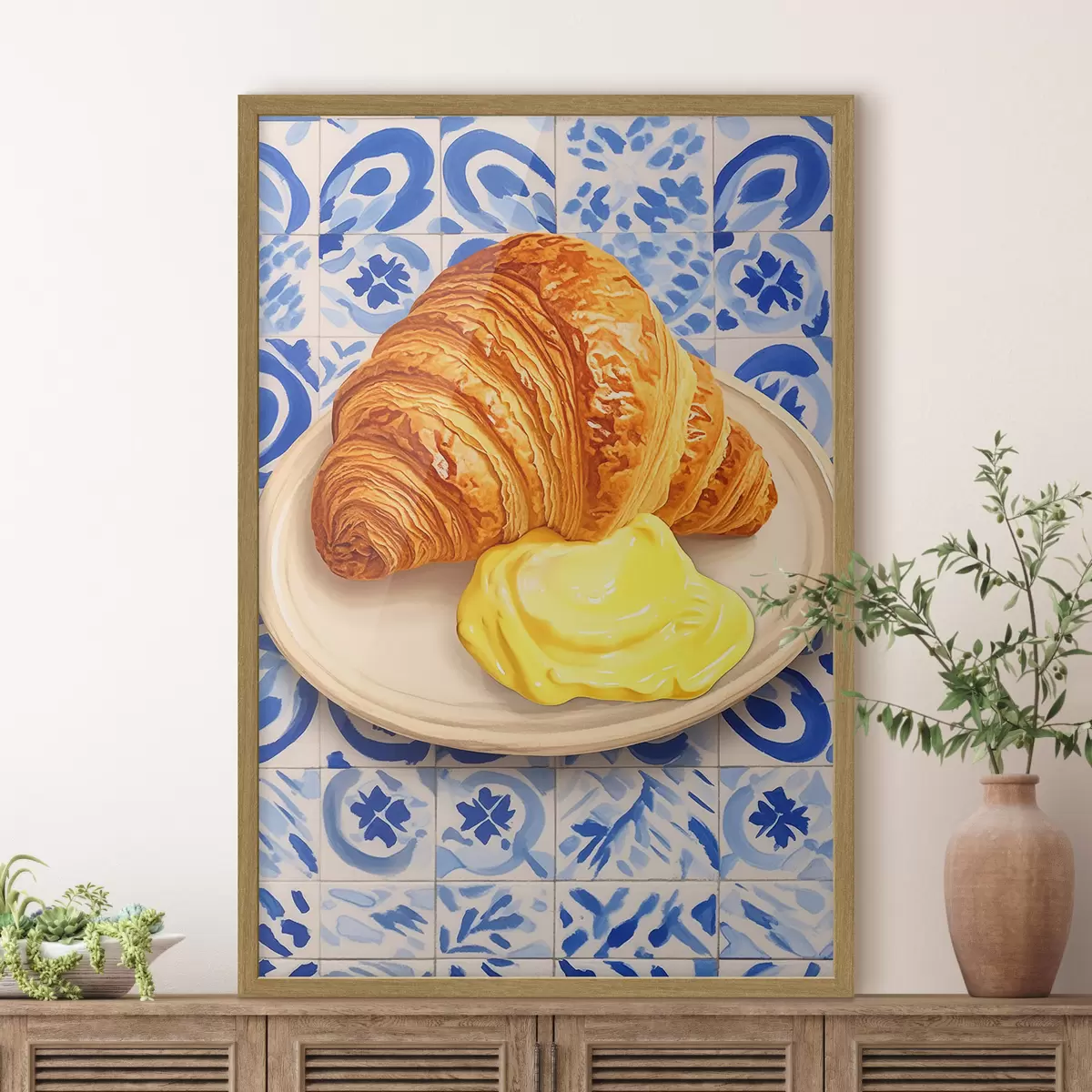 Poster Croissant mit Butter auf einem Teller f45146