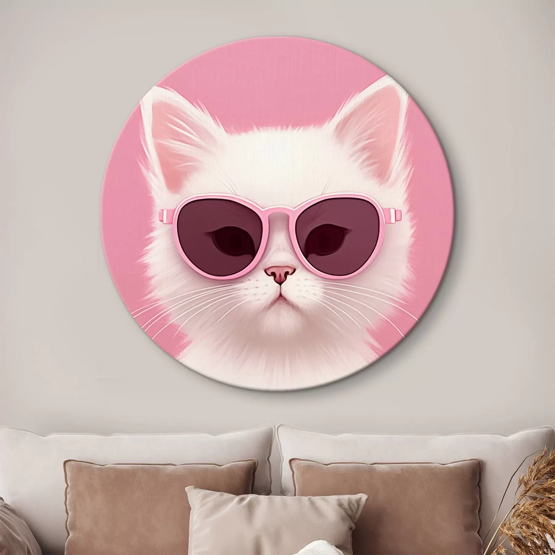 Fototapete Weiße Katze mit rosa Brille r45145