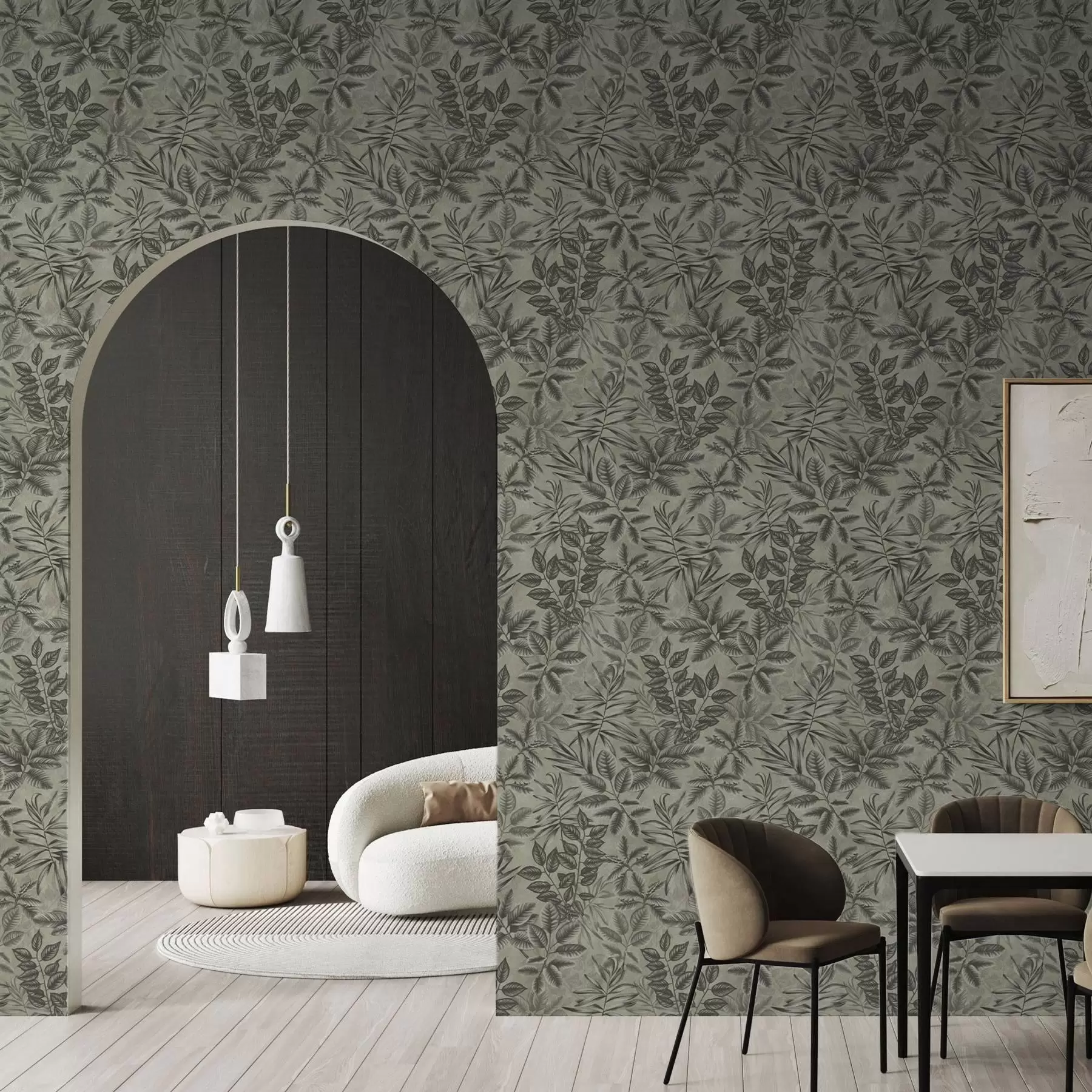 Fototapete Graue tropische Blätter in verschiedenen Formen auf einem Vintage-Hintergrund a00297