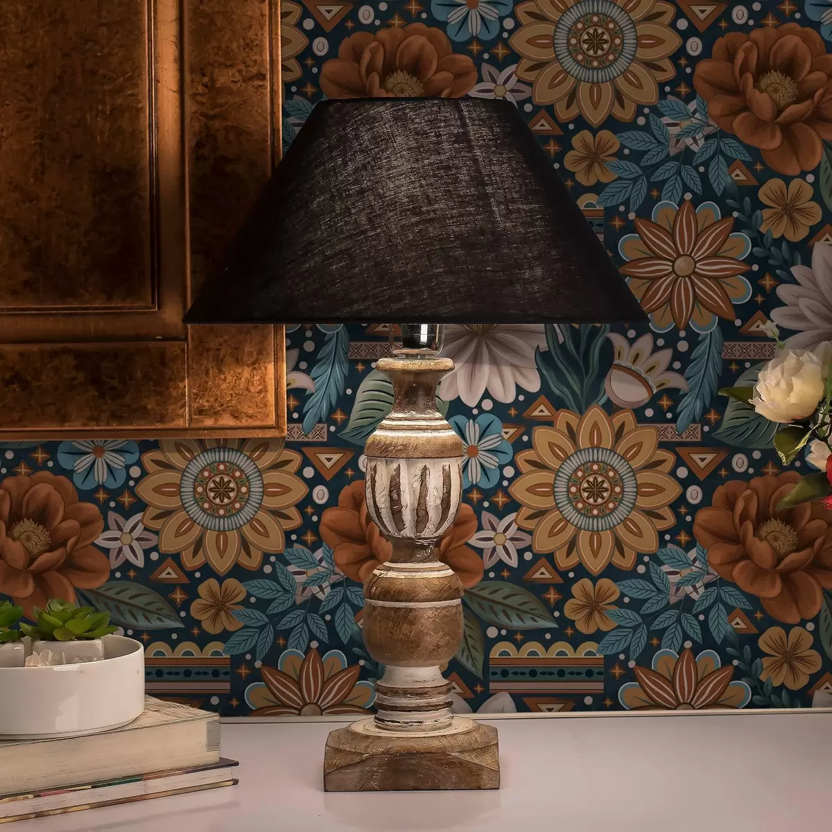 Tapete Helle dekorative Blumen mit geometrischen Elementen a00305