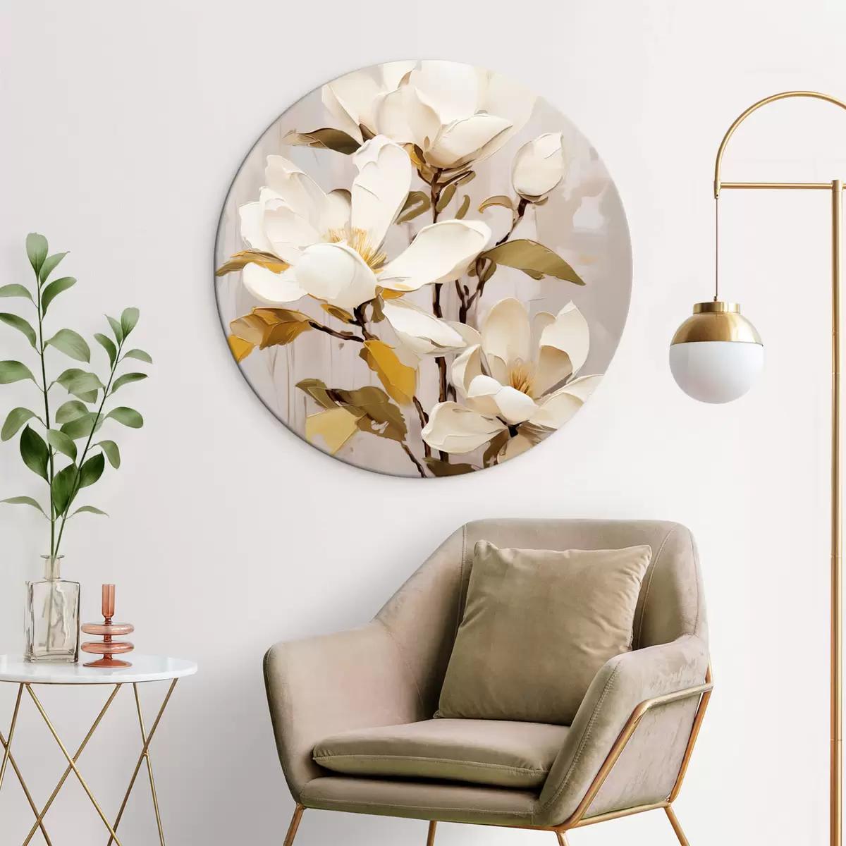 Runde Wandbilder Ein abstrakter Zweig mit Magnolie r44300