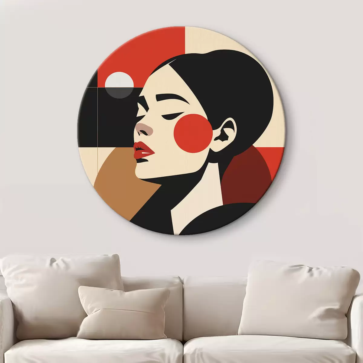 Runde Wandbilder Abstraktes Porträt einer Frau im Bauhaus-Stil r45165