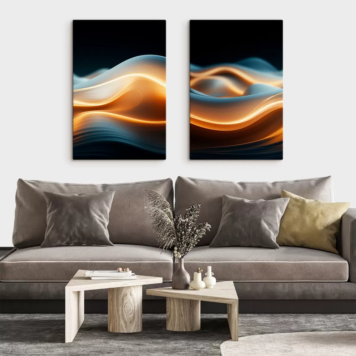 Fototapete Abstrakte fließende Formen mit orangefarbenen Linien, glatte Kurven und Linien, dynamische Komposition, dunkler Hintergrund m00526