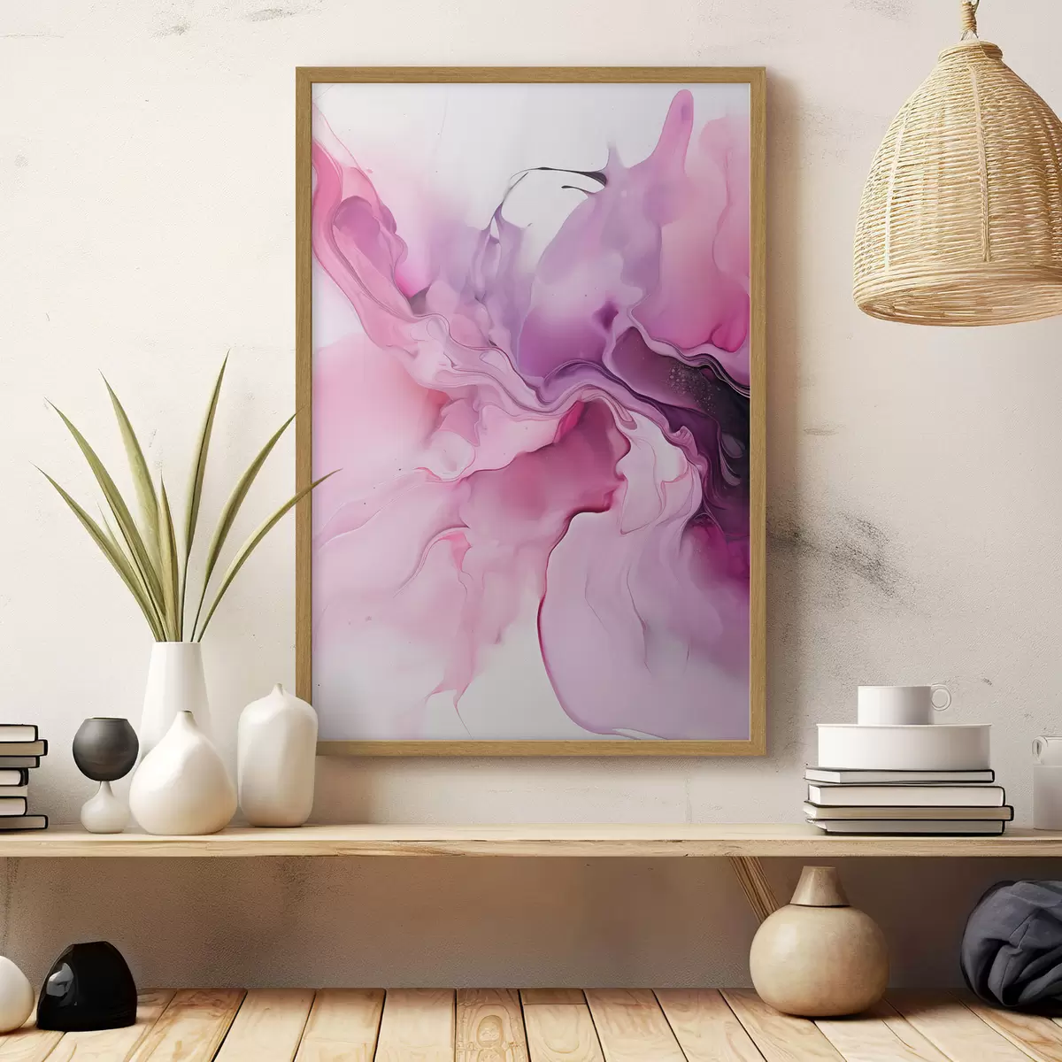 Poster Abstrakte Wirbel aus Rosa, Lila und Schwarz gehen in einer fließenden, organischen Komposition ineinander über und erzeugen ein Gefühl von Bewegung f45195