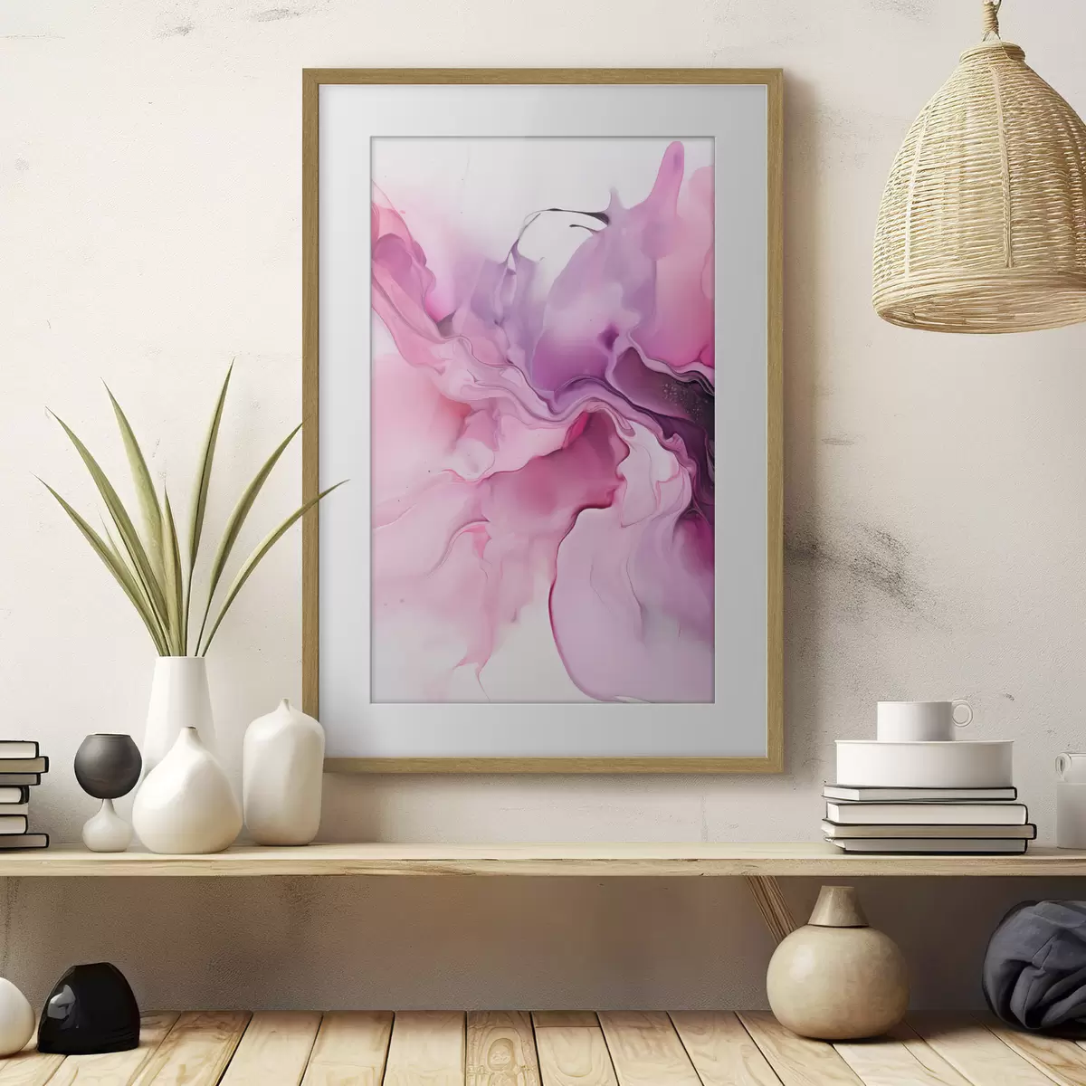Poster Abstrakte Wirbel aus Rosa, Lila und Schwarz gehen in einer fließenden, organischen Komposition ineinander über und erzeugen ein Gefühl von Bewegung f45195