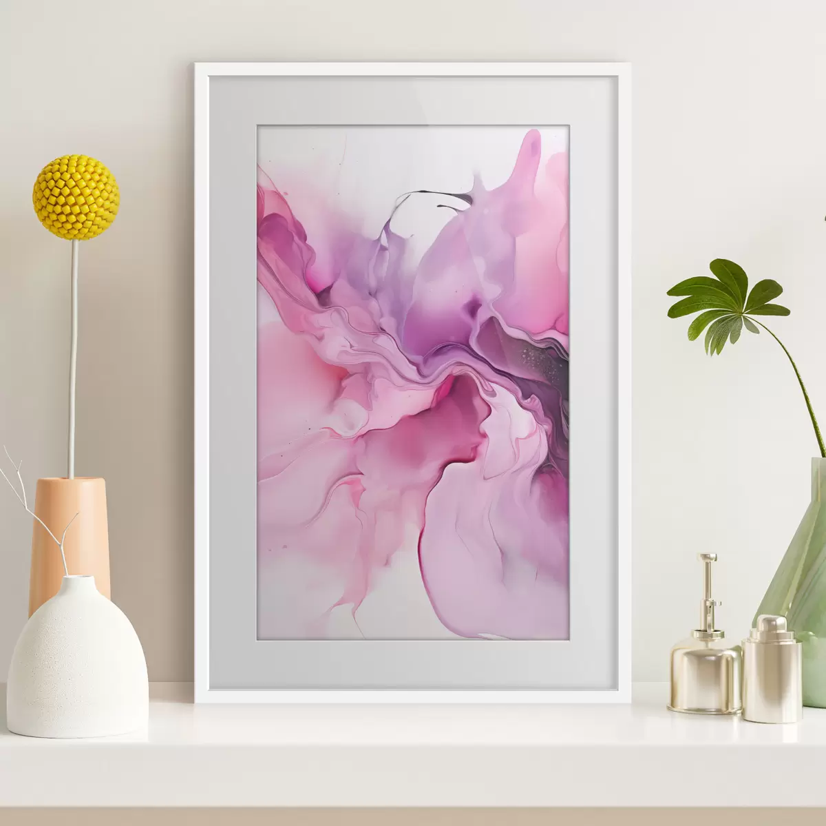 Poster Abstrakte Wirbel aus Rosa, Lila und Schwarz gehen in einer fließenden, organischen Komposition ineinander über und erzeugen ein Gefühl von Bewegung f45195