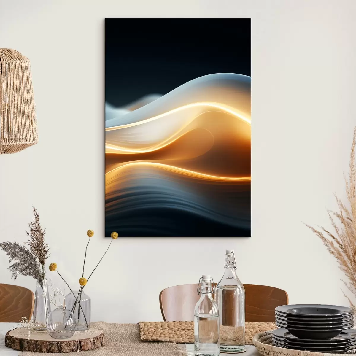 Fototapete Abstrakte fließende Formen mit orangefarbenen Linien, glatte Kurven und Linien, dynamische Komposition, dunkler Hintergrund s45183