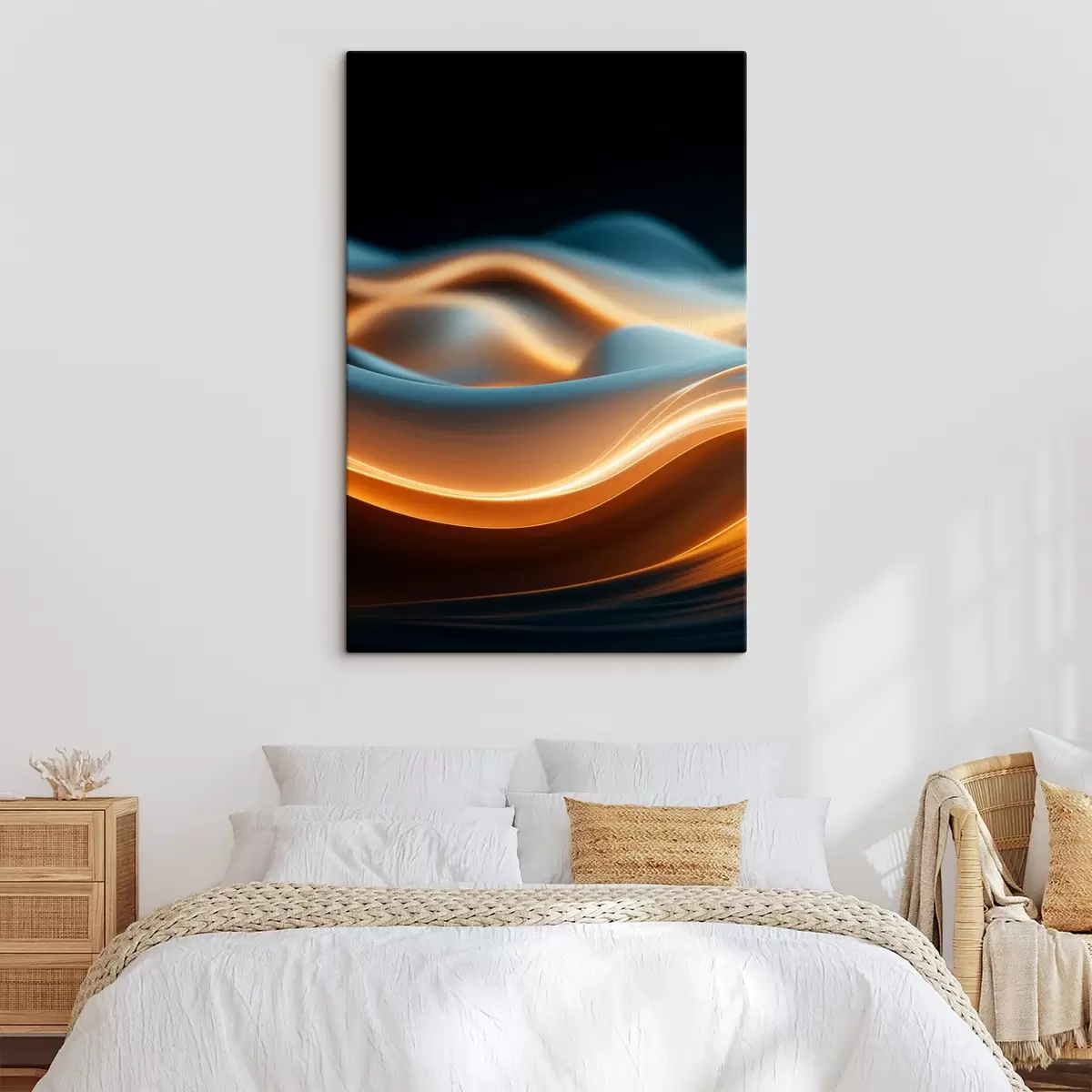 Fototapete Abstrakte fließende Formen mit orangefarbenen Linien, glatte Kurven und Linien, dynamische Komposition, dunkler Hintergrund s45184
