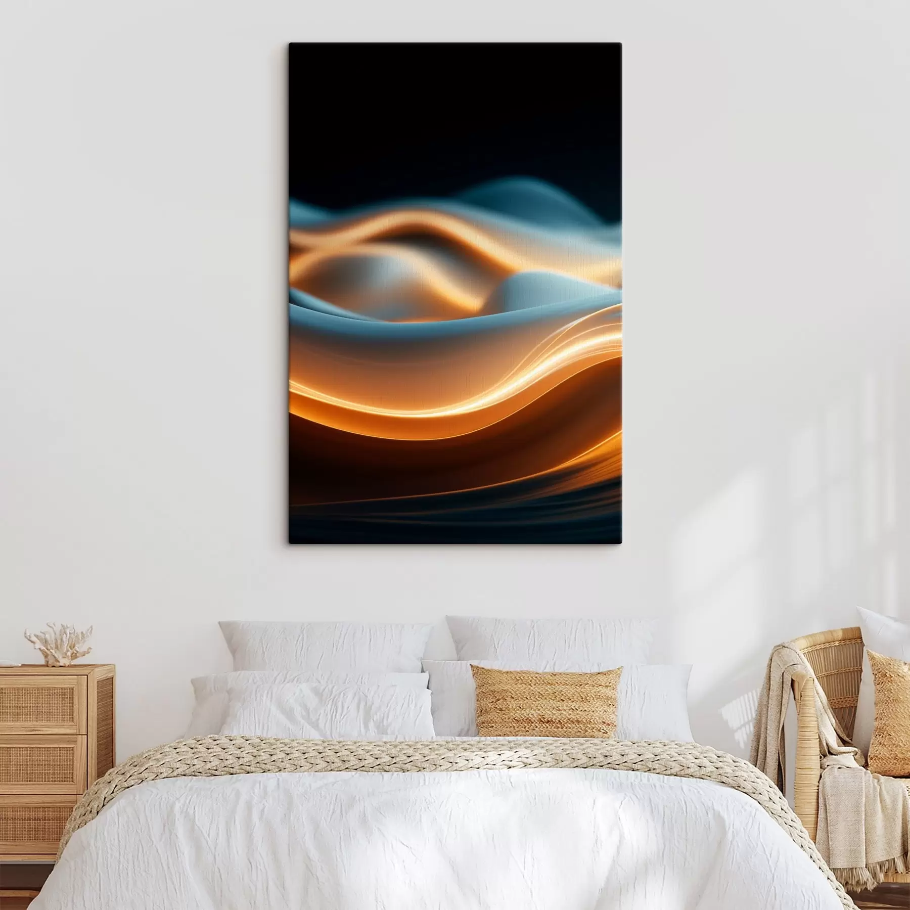 Fototapete Abstrakte fließende Formen mit orangefarbenen Linien, glatte Kurven und Linien, dynamische Komposition, dunkler Hintergrund s45184