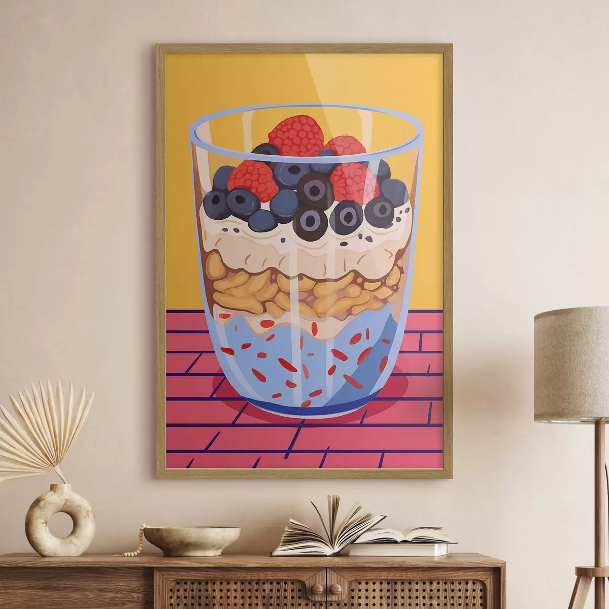Poster Glas mit Joghurt, Beeren und Müsli f45216