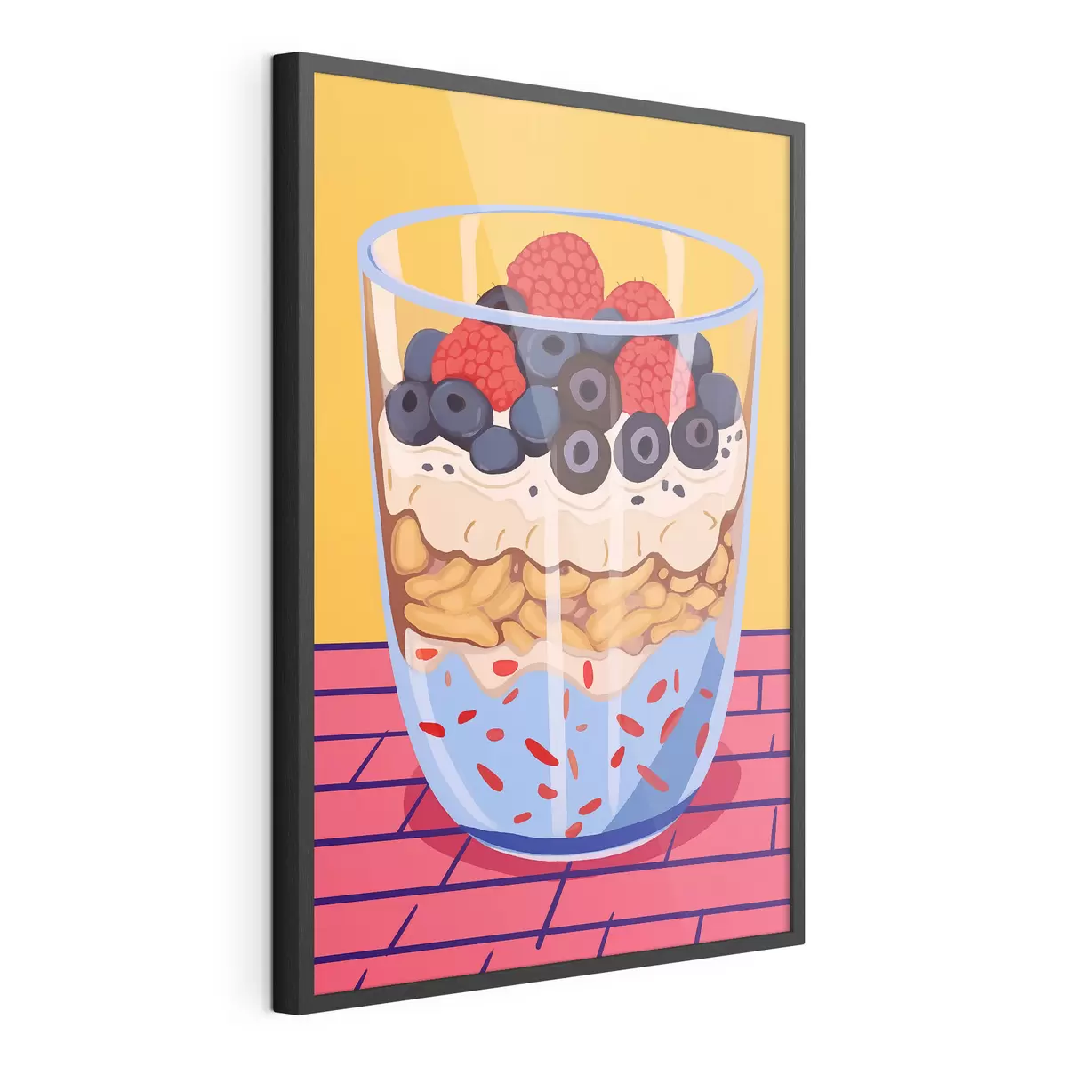 Poster Glas mit Joghurt, Beeren und Müsli f45216