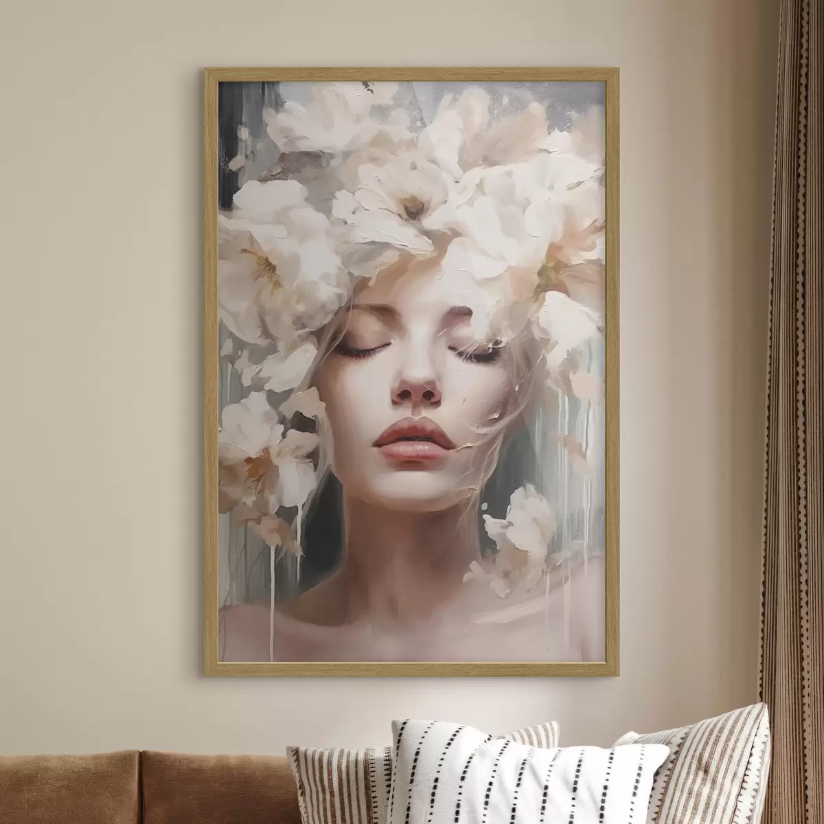 Poster Weibliches Porträt mit weißen Blumen f45218