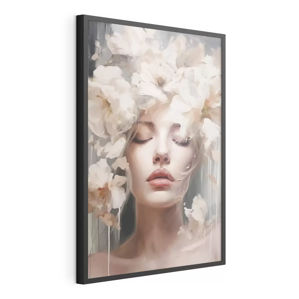 Poster Weibliches Porträt mit weißen Blumen f45218