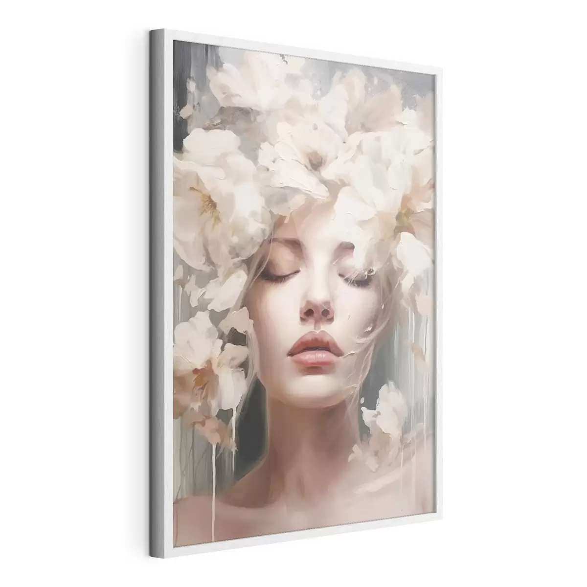 Poster Weibliches Porträt mit weißen Blumen f45218