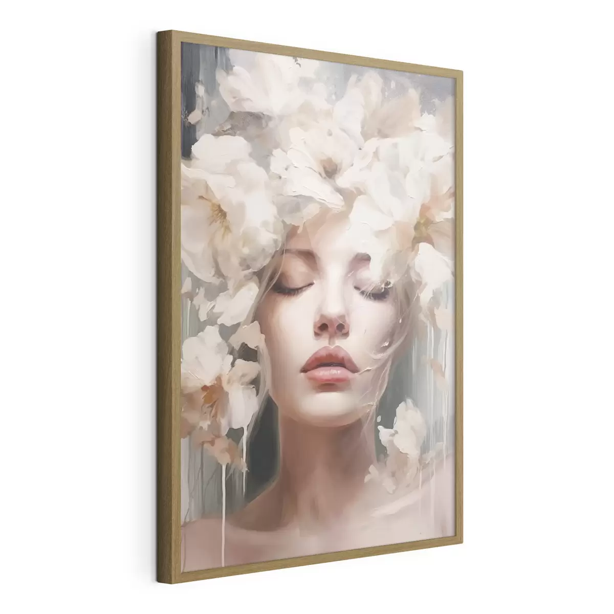 Poster Weibliches Porträt mit weißen Blumen f45218
