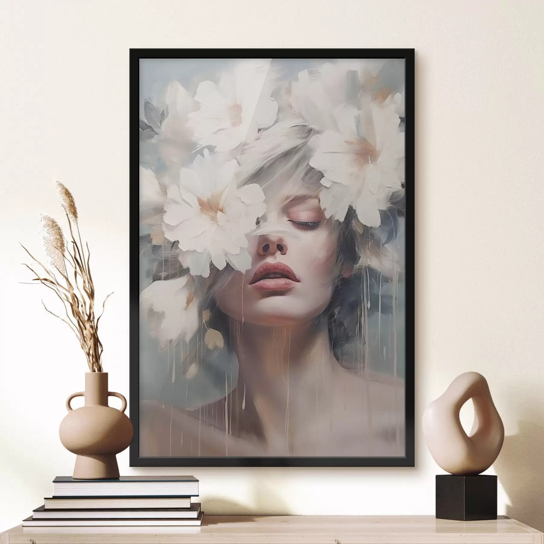 Fototapete Weibliches Porträt mit weißen Blumen f45219