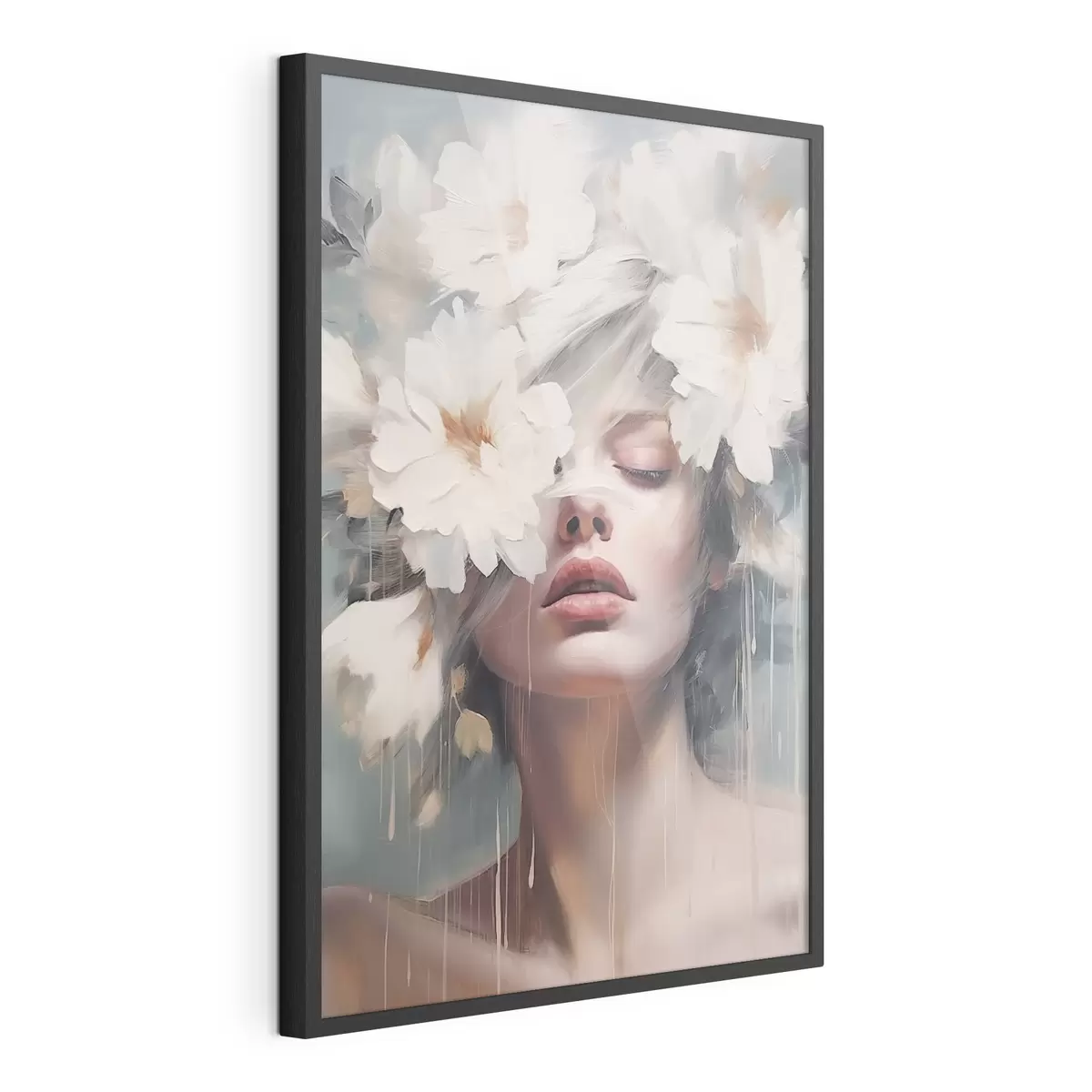 Poster Weibliches Porträt mit weißen Blumen f45219
