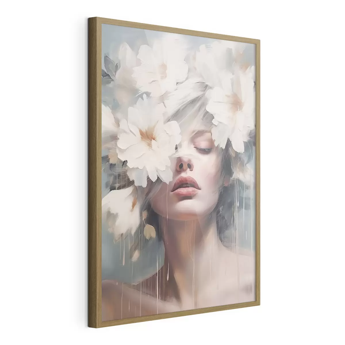 Poster Weibliches Porträt mit weißen Blumen f45219