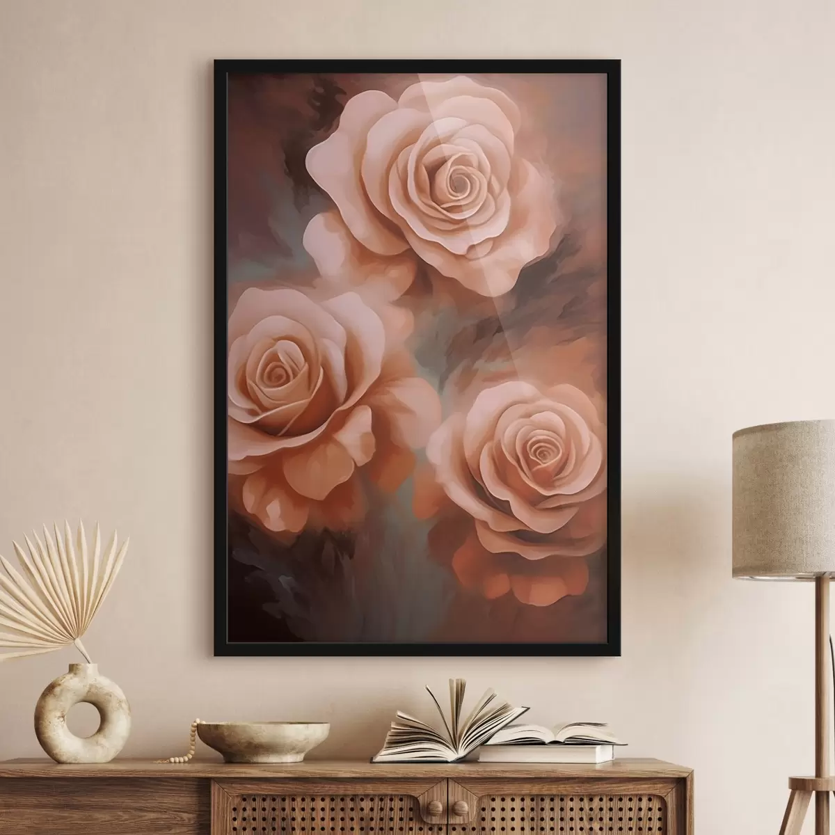 Poster Drei rosa Rosen auf unscharfem Hintergrund f45222