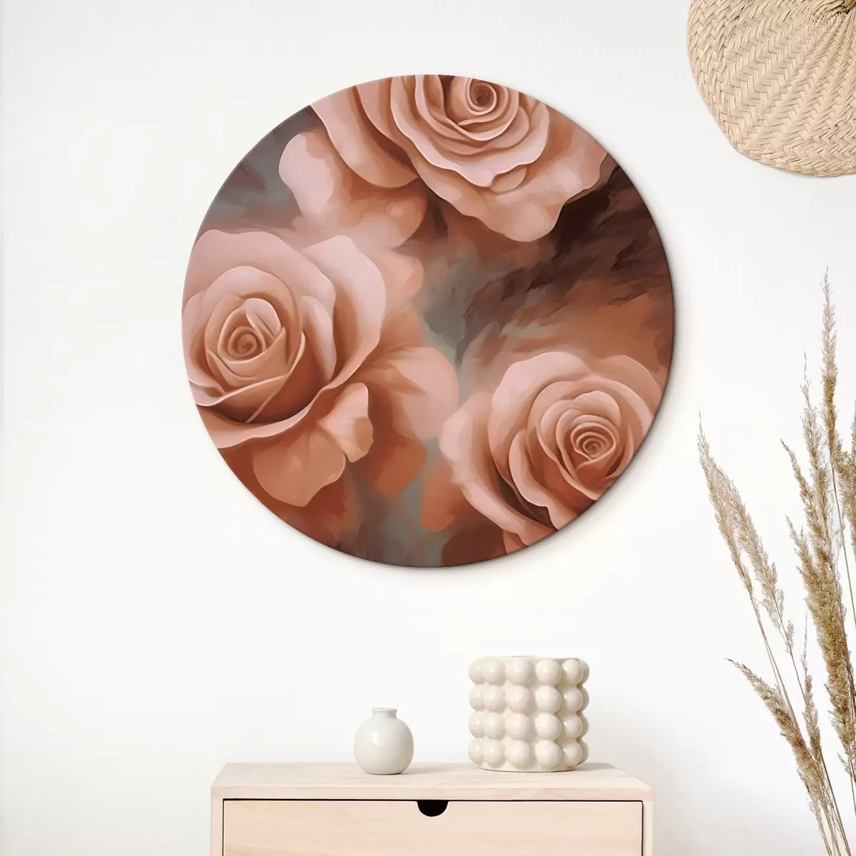 Runde Wandbilder Drei rosa Rosen auf unscharfem Hintergrund r45221