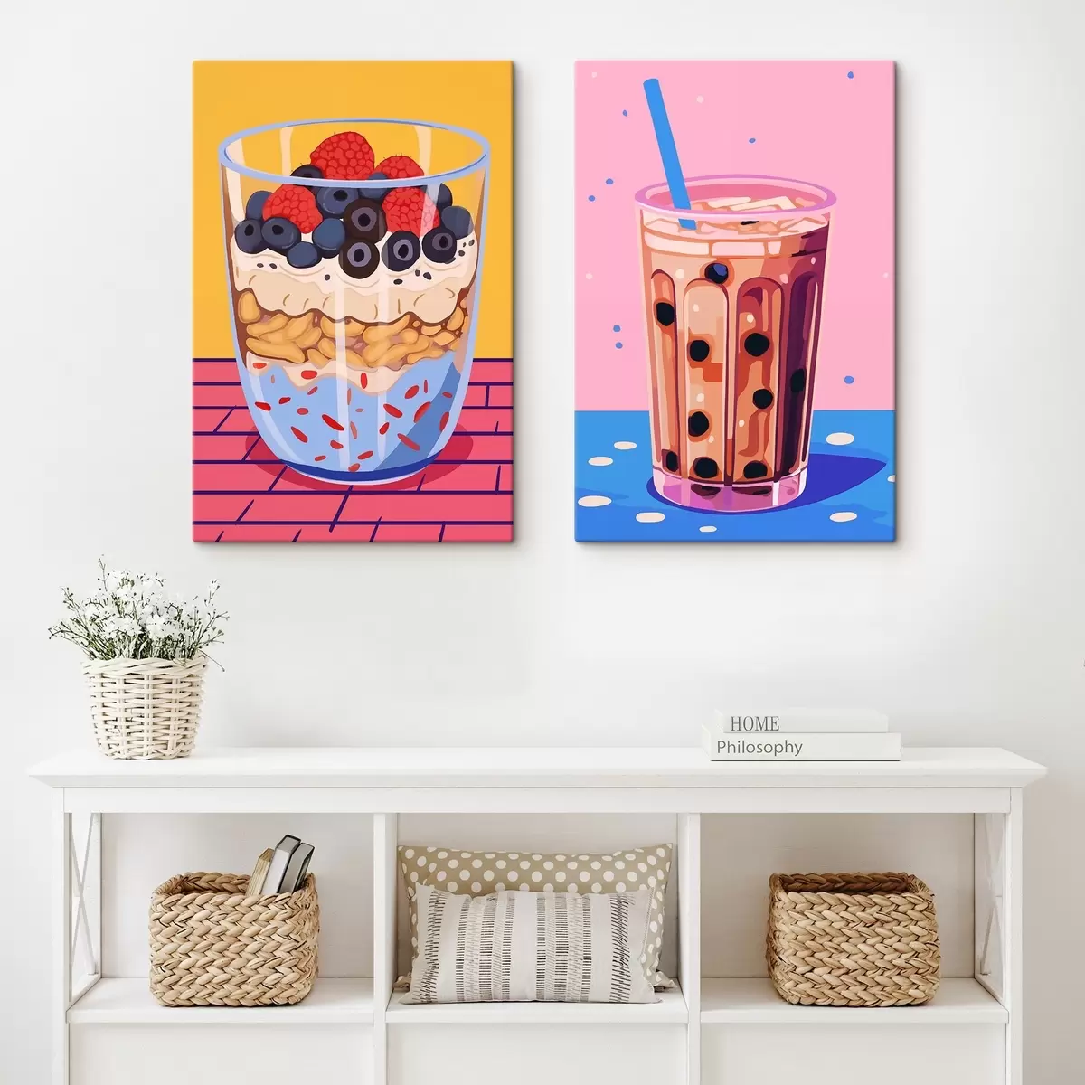 Fototapete Sprudeltee und Müsli mit Obst m00545