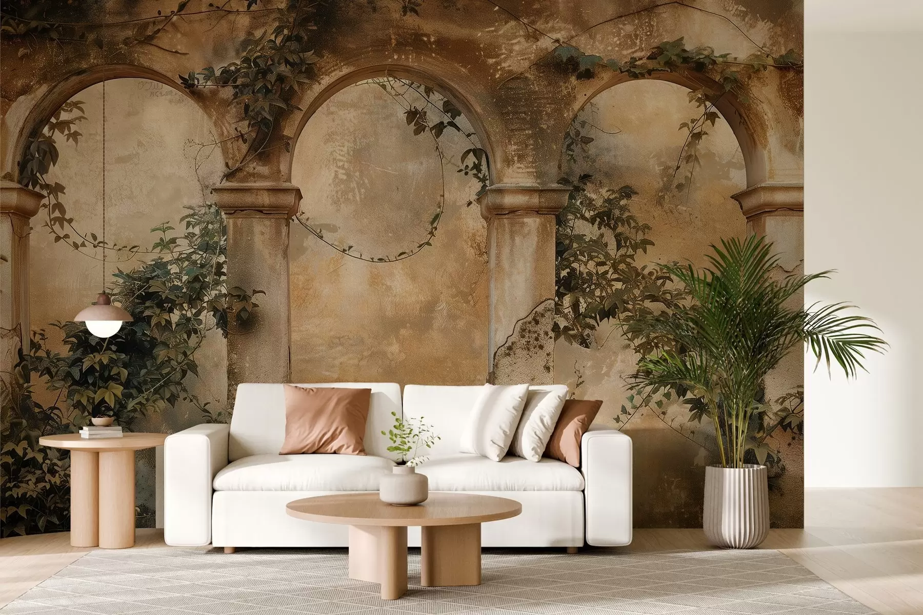 Fototapete getönte Retrobögen mit Efeu w04304