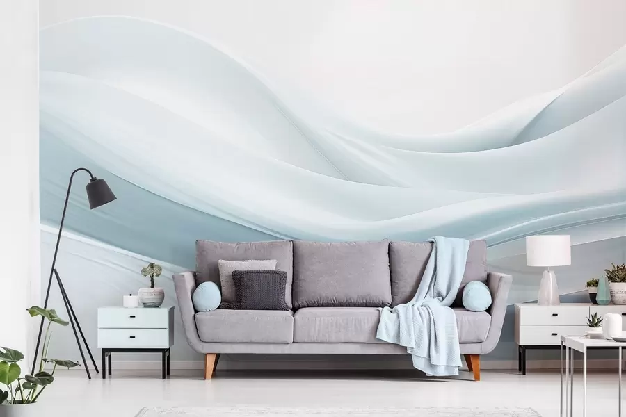 Fototapete Blaue Stoffwellen im minimalistischen abstrakten Stil w09279v2