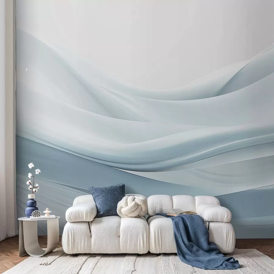 Fototapete Blaue Stoffwellen im minimalistischen abstrakten Stil w09279v2