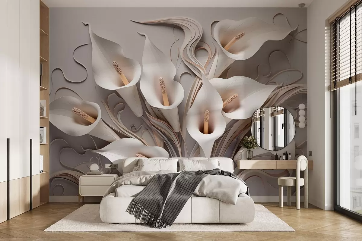 Fototapete Volumetrische Calla-Lilien in Cremetönen mit 3D-Effekt w09281