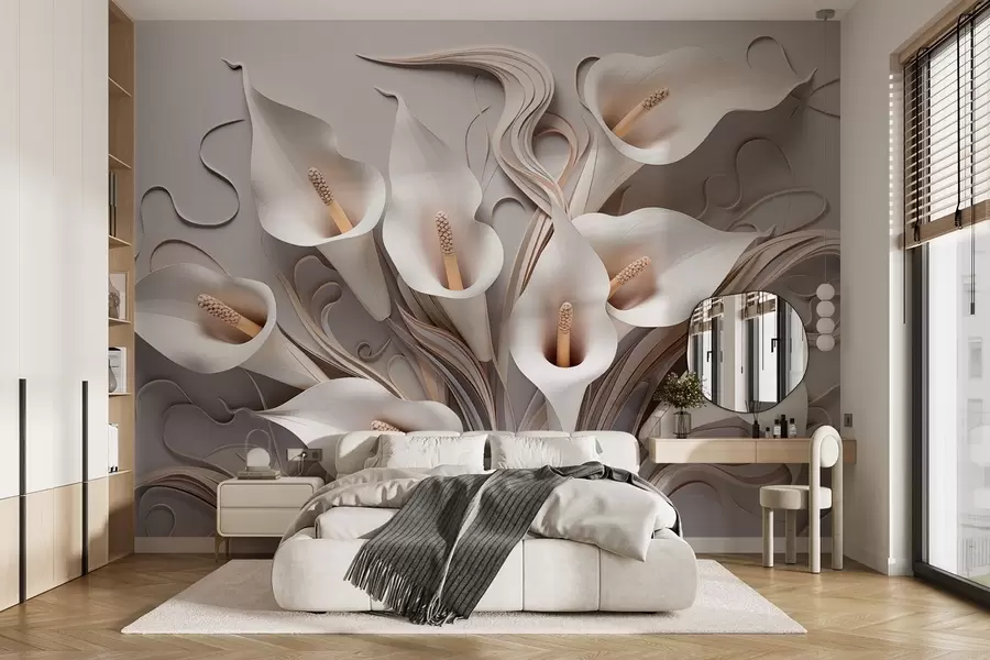 Fototapete Volumetrische Calla-Lilien in Cremetönen mit 3D-Effekt w09281