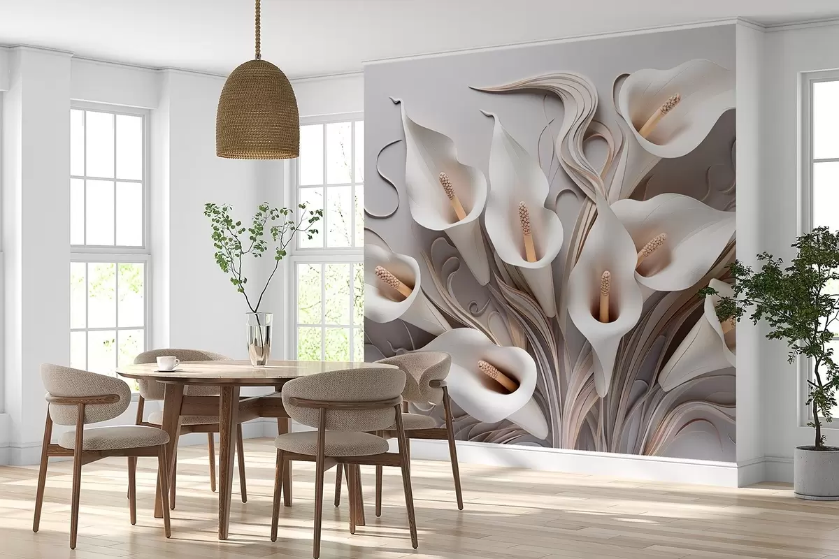 Fototapete Volumetrische Calla-Lilien in Cremetönen mit 3D-Effekt w09281