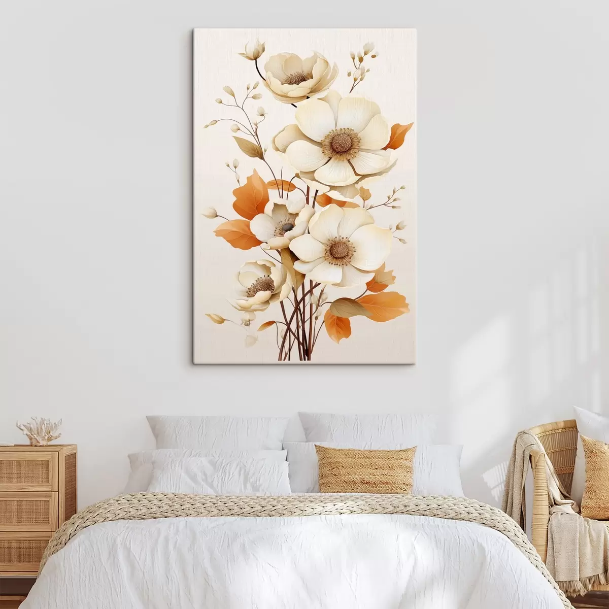 Fototapete Helle Blumen auf beigem Hintergrund s44549