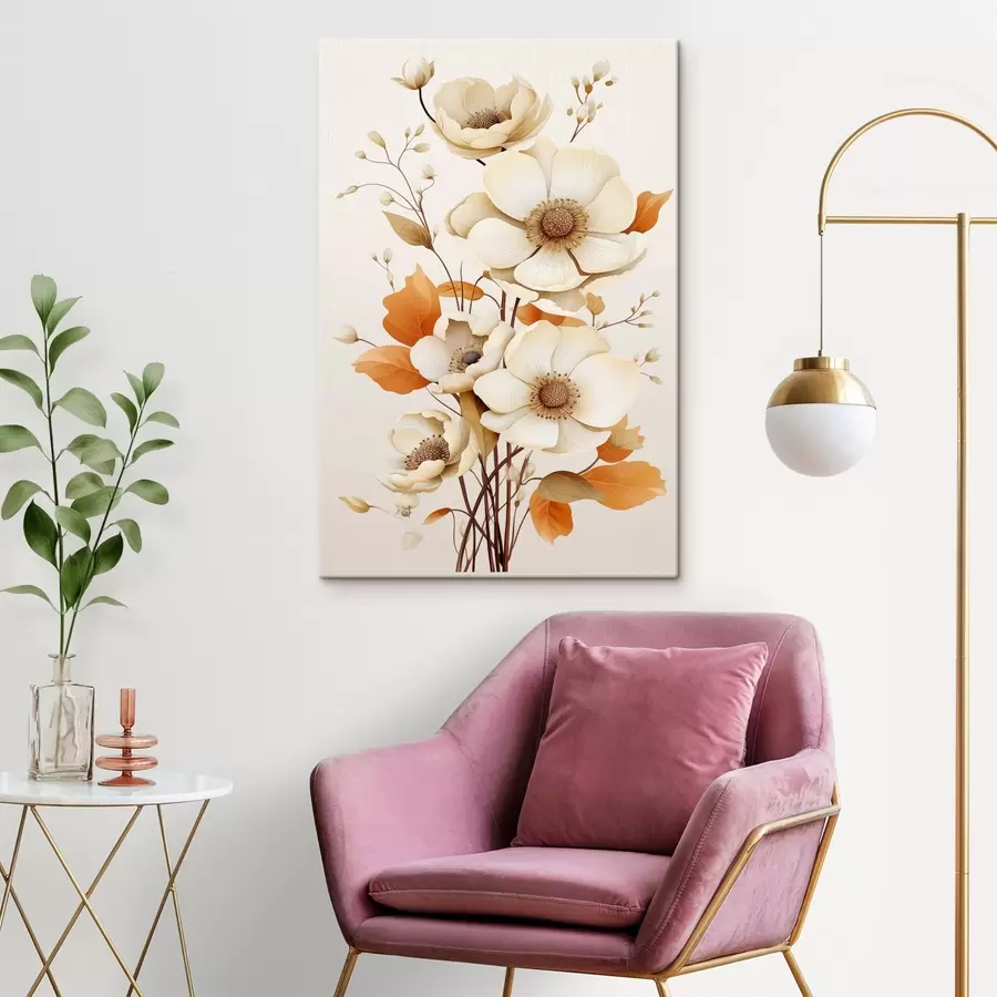 Fototapete Helle Blumen auf beigem Hintergrund s44549
