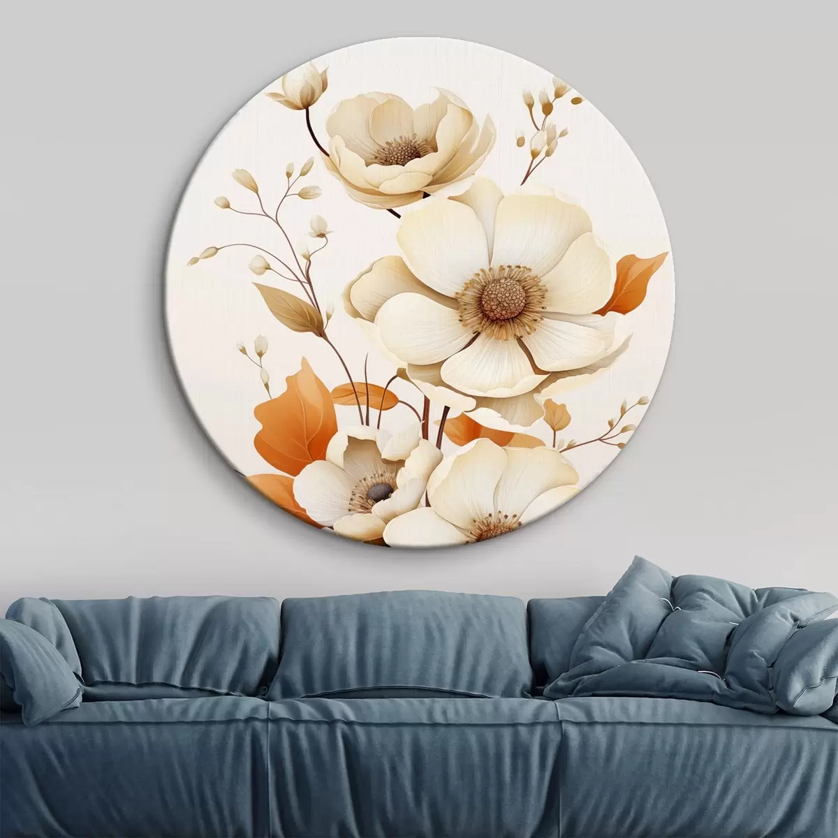 Runde Wandbilder Helle Blumen auf beigem Hintergrund r44549