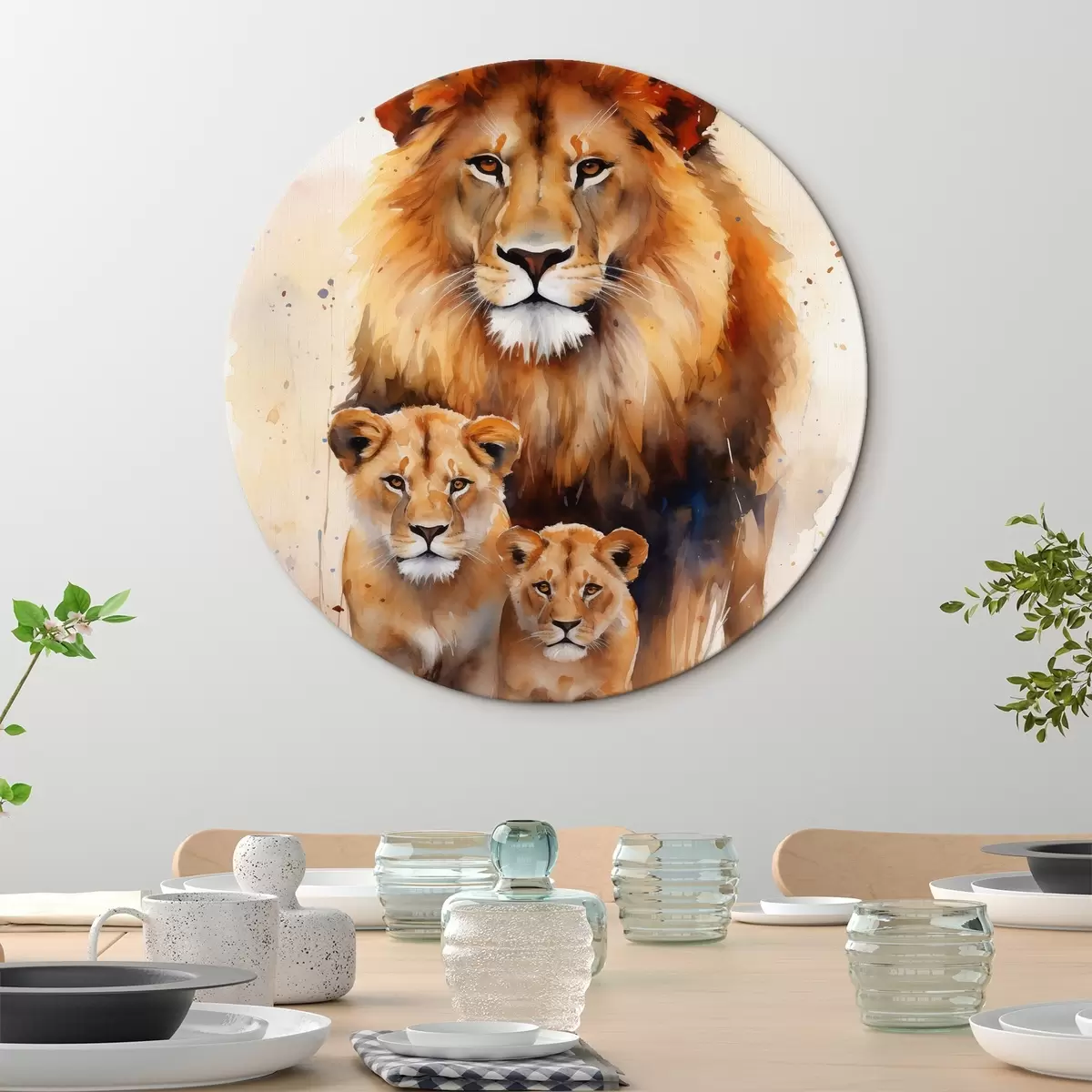 Runde Wandbilder Eine Familie von Löwen r44555