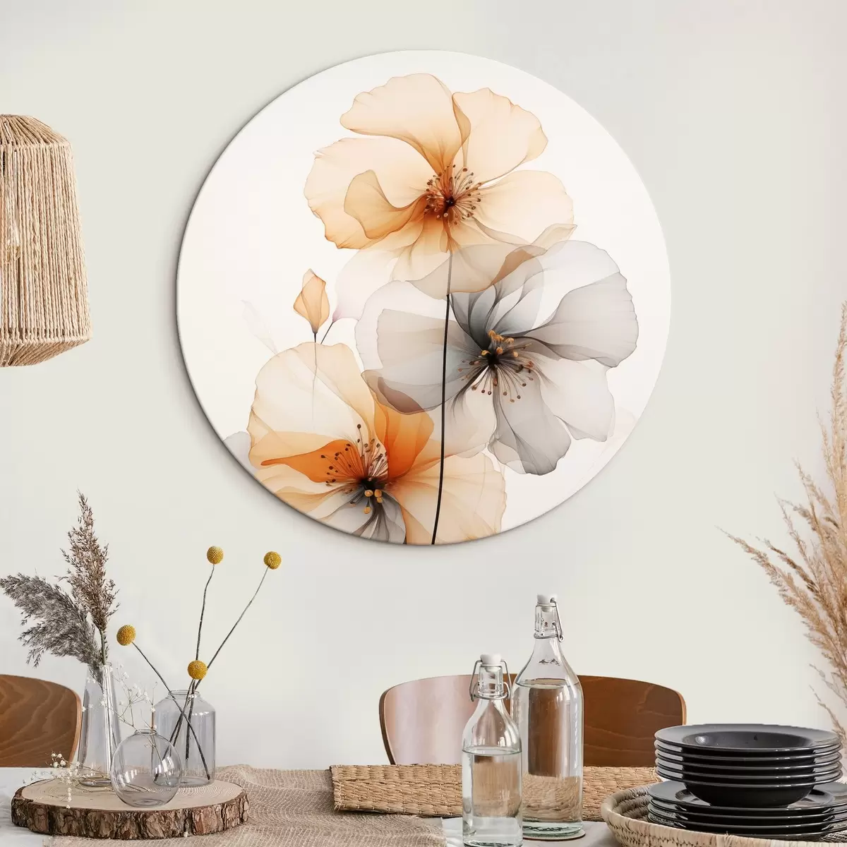 Runde Wandbilder Abstrakte durchscheinende Blumen r44558