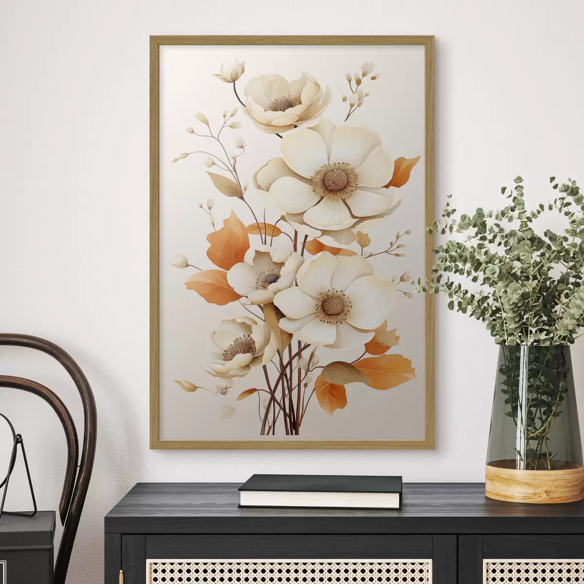 Poster Helle Blumen auf beigem Hintergrund f44549