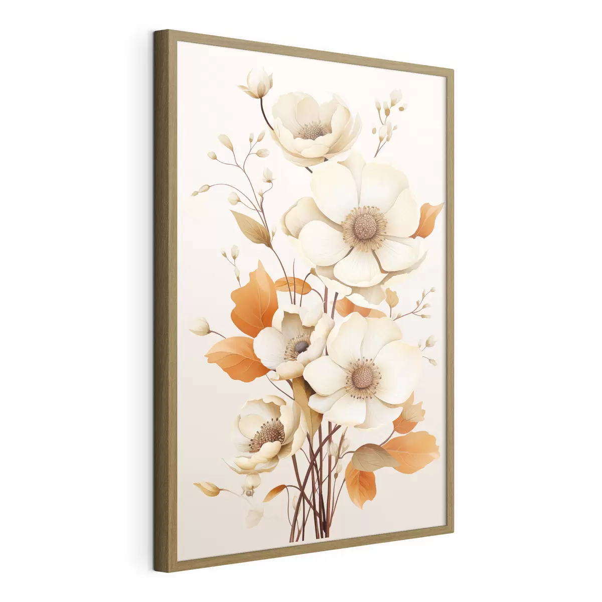 Poster Helle Blumen auf beigem Hintergrund f44549