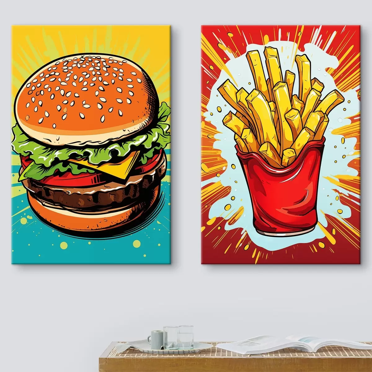 Fototapete Pommes Frites und Burger m00556