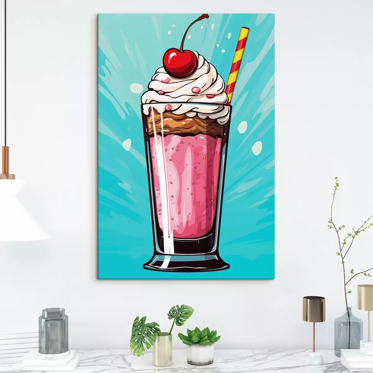 Fototapete Erdbeermilchshake mit Kirschen s45273