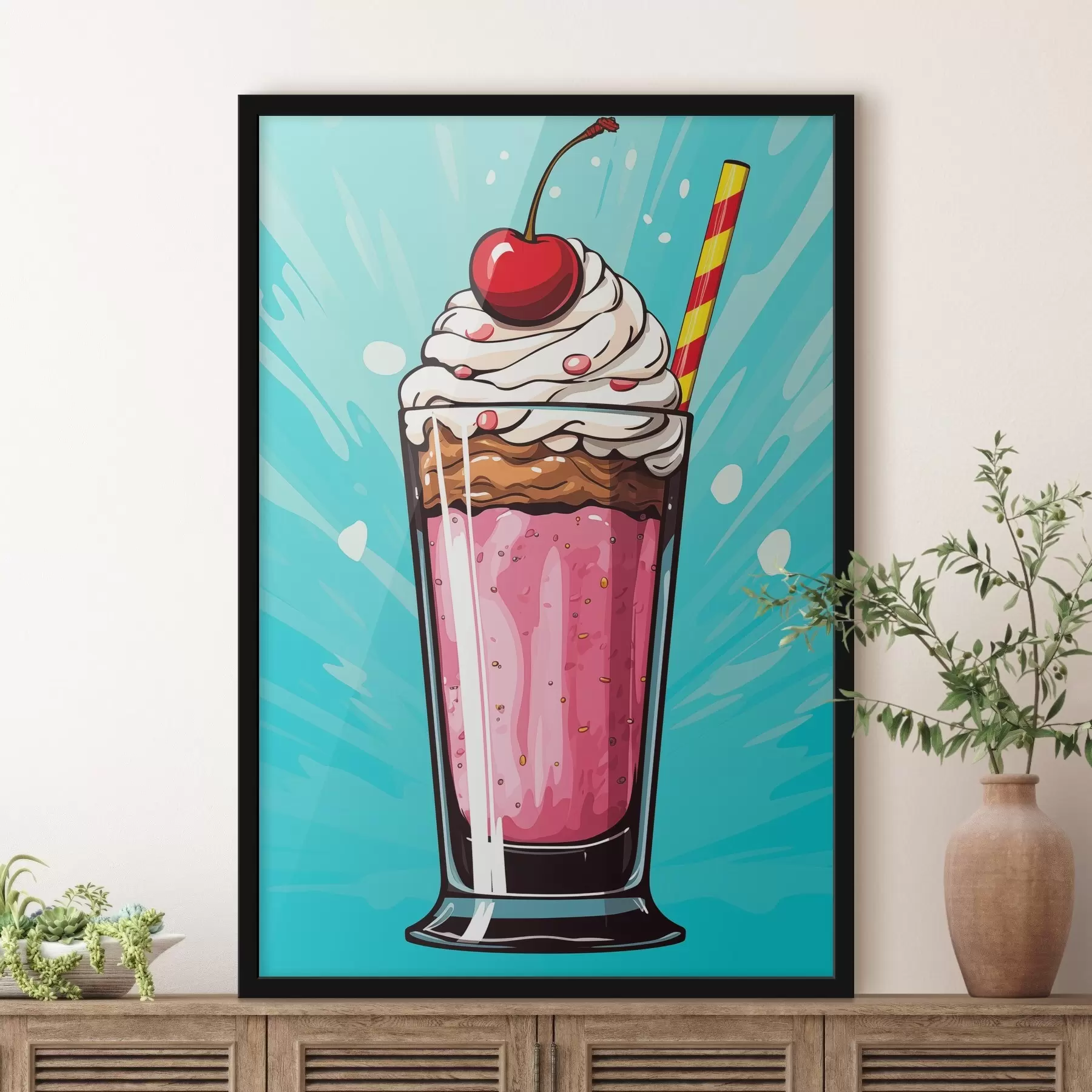 Fototapete Erdbeermilchshake mit Kirschen f45273