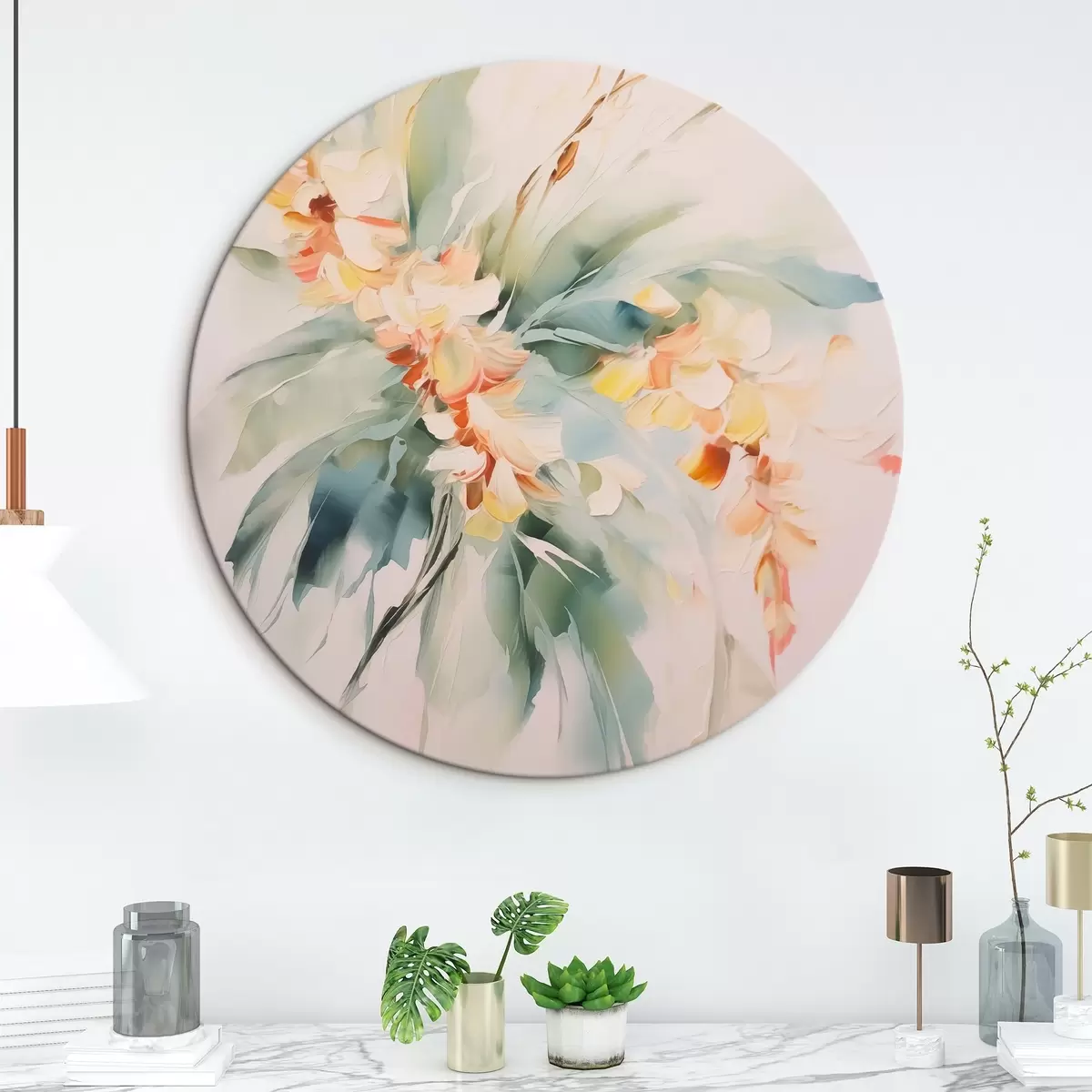 Runde Wandbilder Abstrakte Blumen im Laub r45305