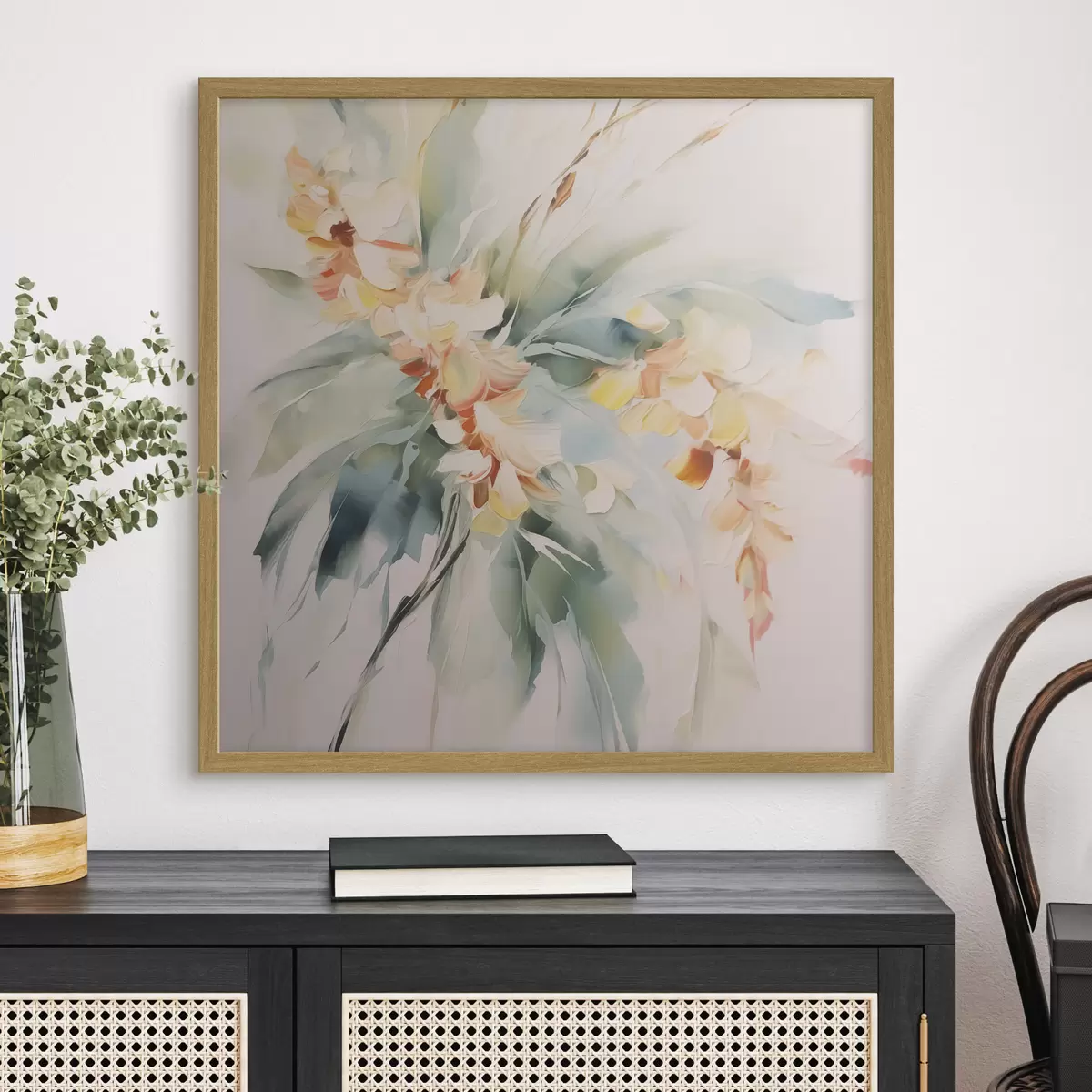 Poster Abstrakte Blumen im Laub f45305