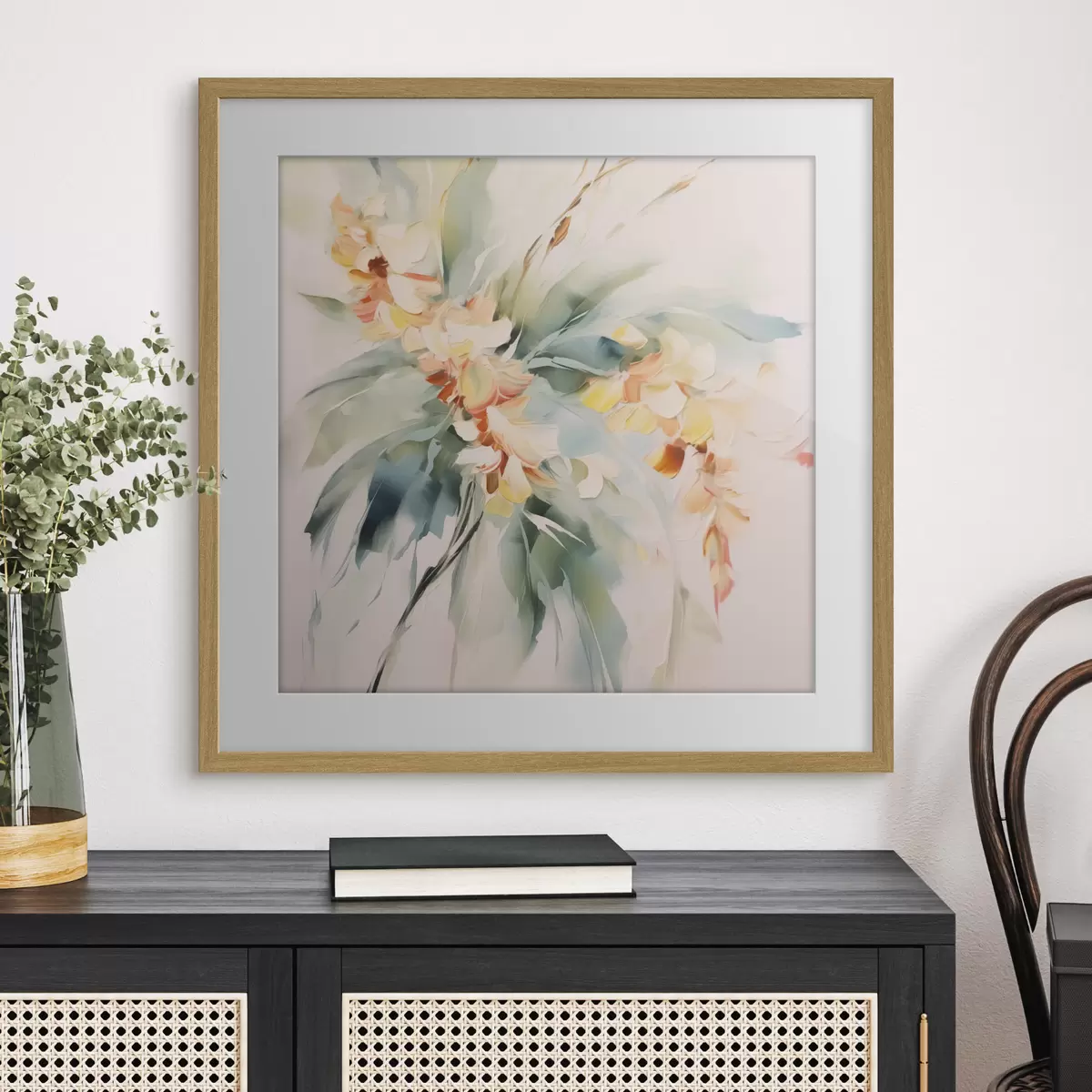 Poster Abstrakte Blumen im Laub f45305