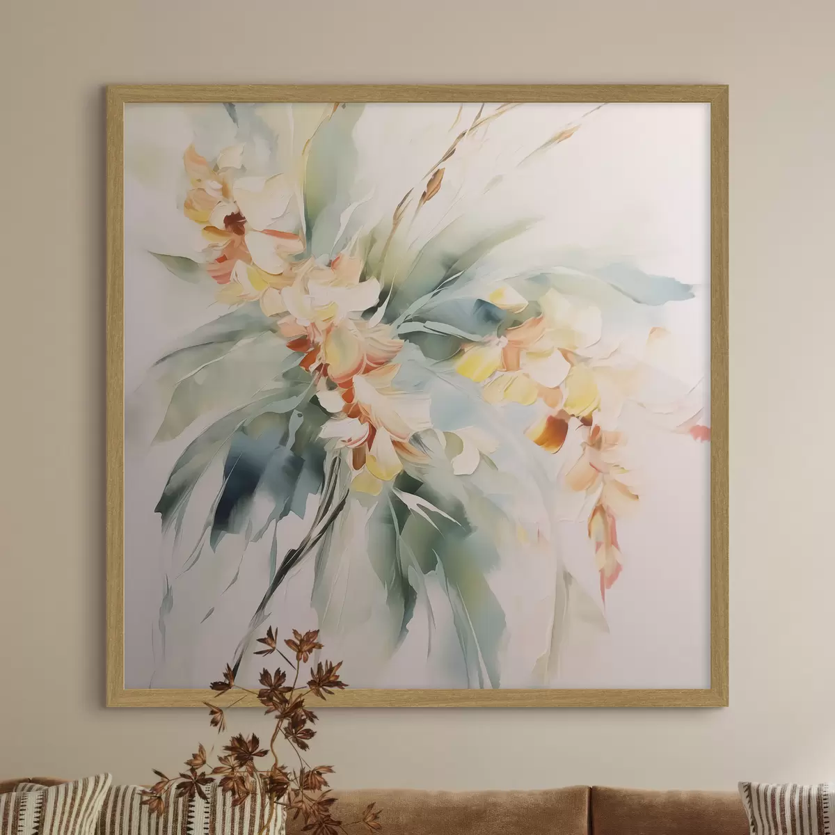 Poster Abstrakte Blumen im Laub f45305