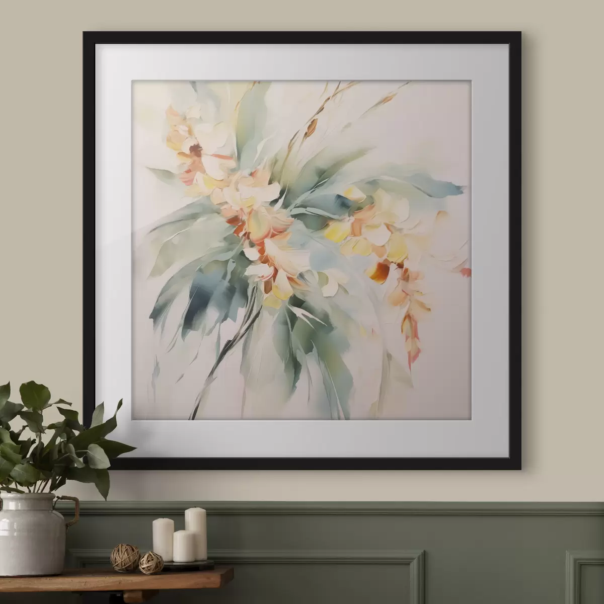 Poster Abstrakte Blumen im Laub f45305